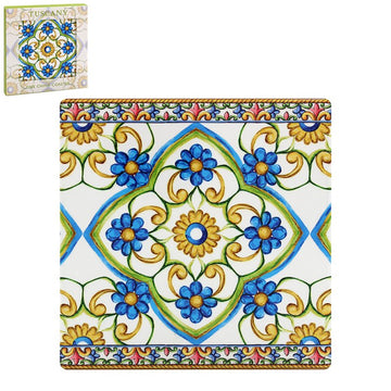 Tuscany Blue & Yellow Ceramic Mediterranean Floral Coaster