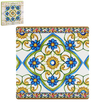 2Pcs Tuscany Blue & Yellow Ceramic Mediterranean Floral Coasters