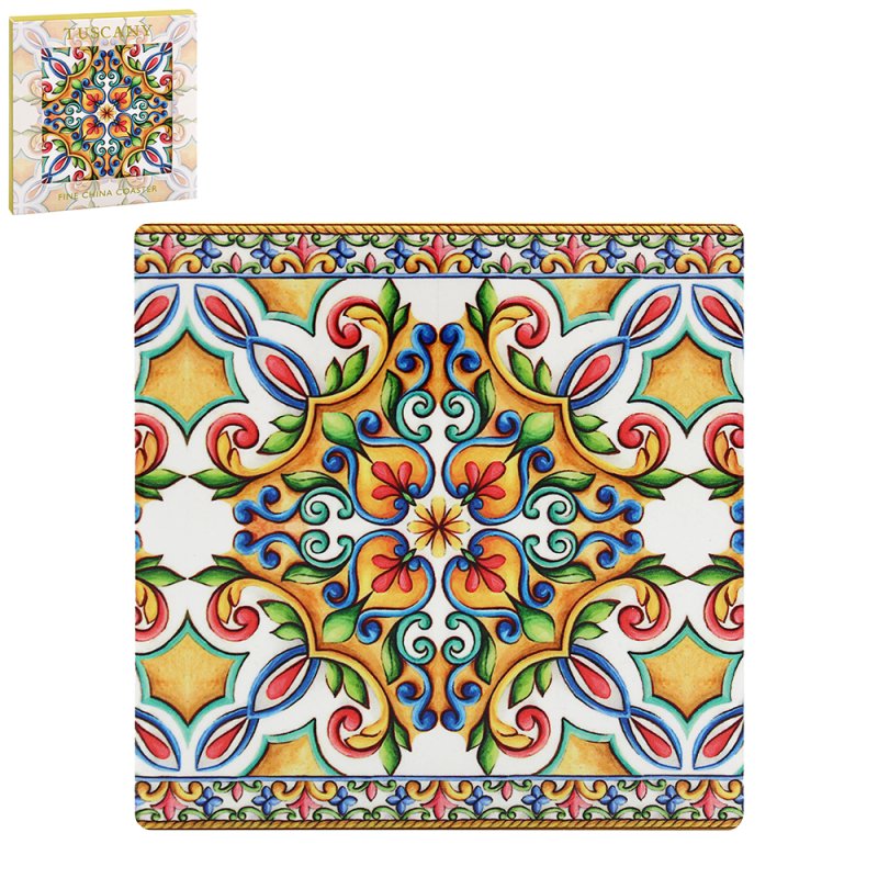 Tuscany Yellow Ceramic Mediterranean Floral Coaster