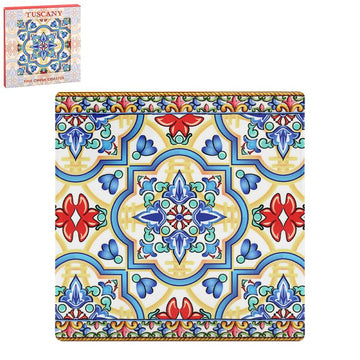 6Pcs Tuscany Blue & Red Ceramic Mediterranean Floral Coasters
