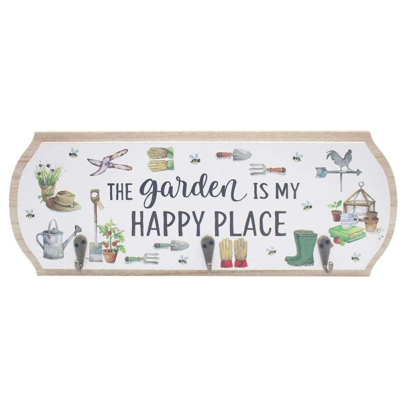 Green Fingers Theme Wooden 3 Hook Garden Wall Plaque