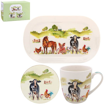 Farmyard Animals Mug Coaster & Tray Set