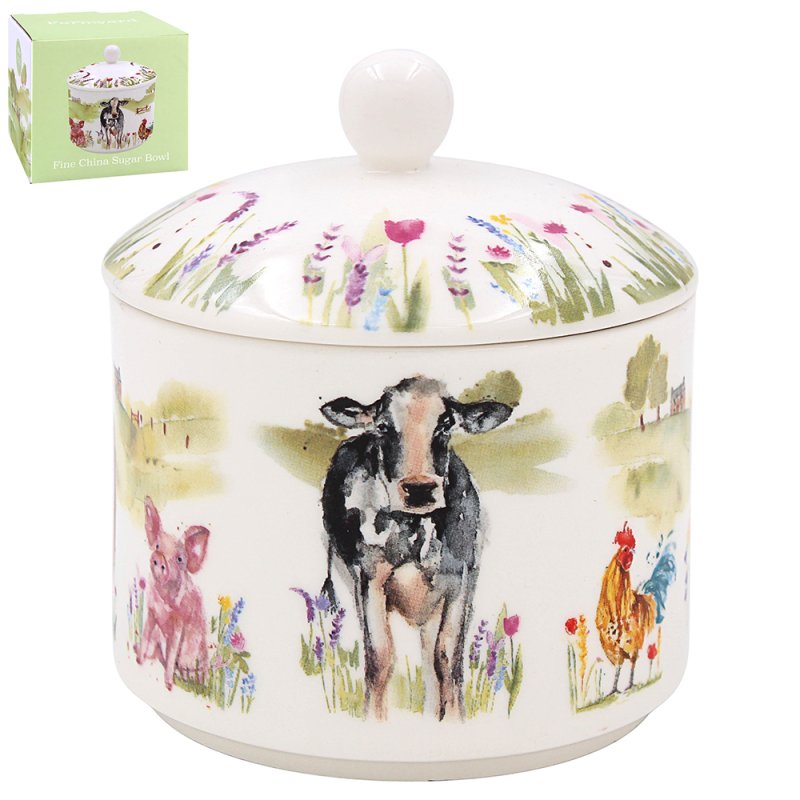Farmyard Animals Ceramic Sugar Bowl With Lid