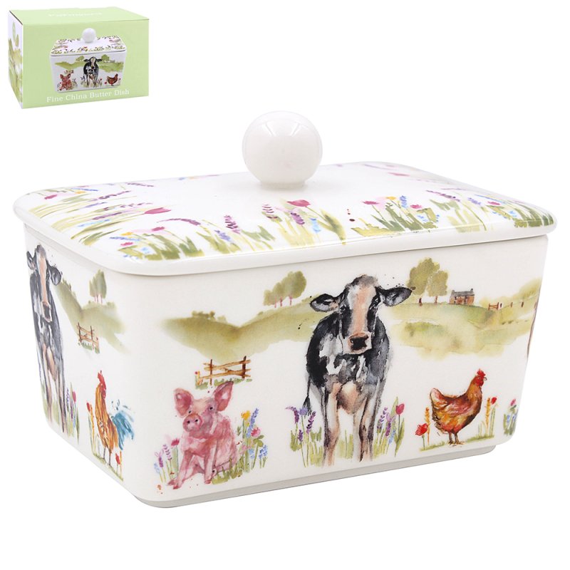 Farmyard Animals Ceramic Butter Dish With Lid