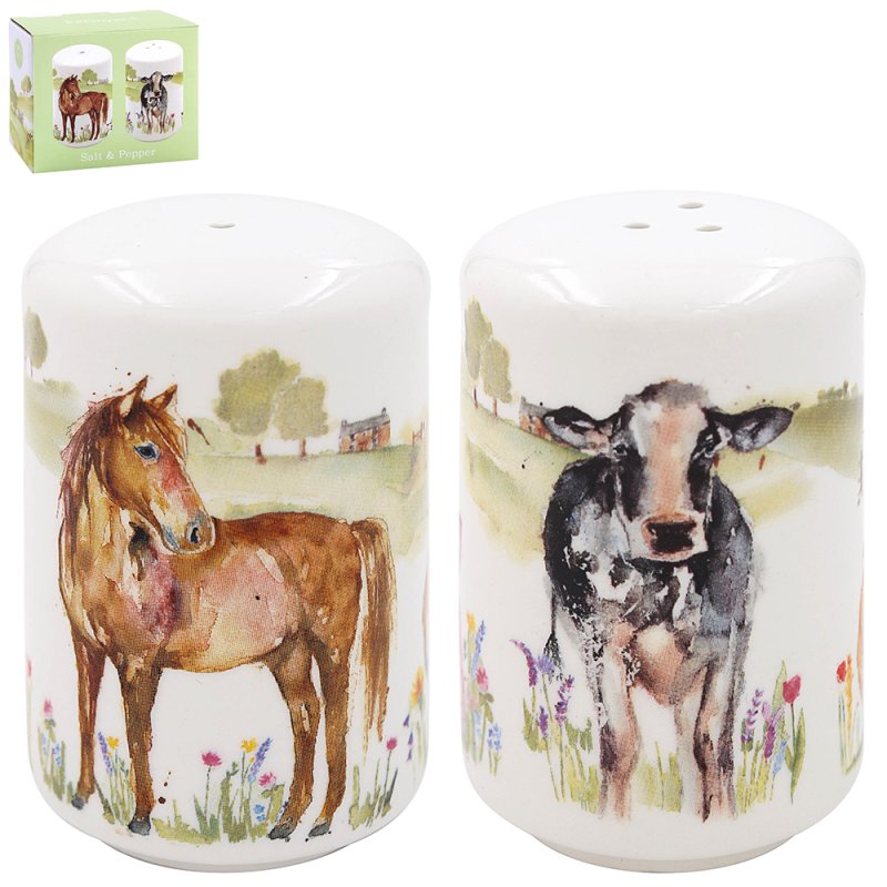 2Pc Ceramic Farmyard Animals Salt & Pepper Shakers