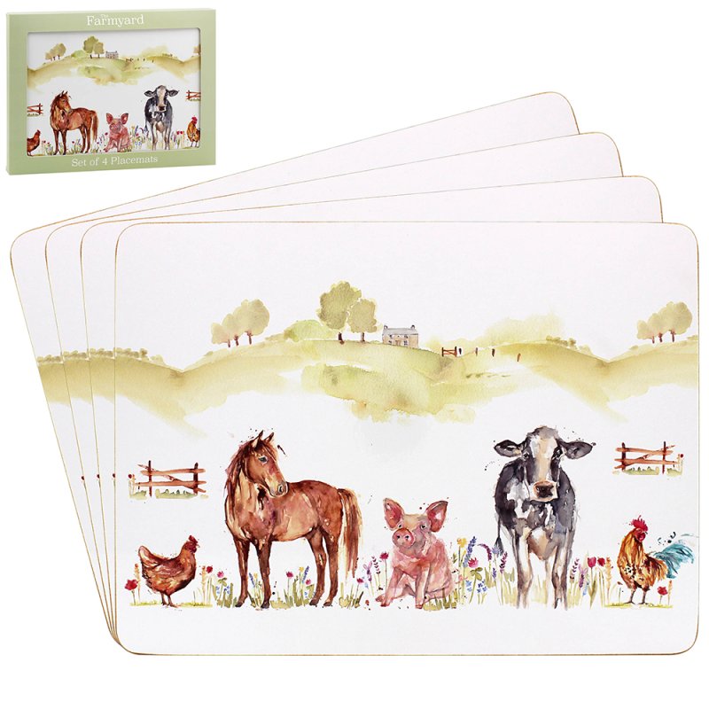 4pc Farmyard Animals Cork Back Placemats