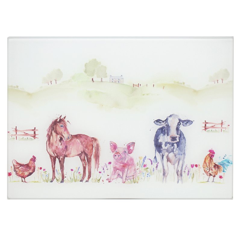 Farmyard Animal Life Toughened Glass Cutting Board