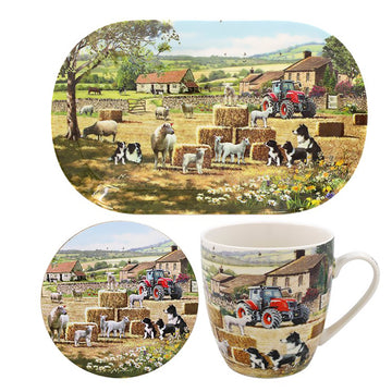 Collie & Sheep Mug with Coaster & Tray Set