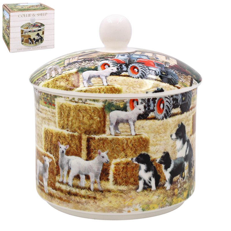 Collie & Sheep Ceramic Sugar Bowl With Lid