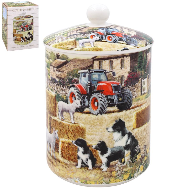 800ml Collie & Sheep Ceramic Canister With Lid