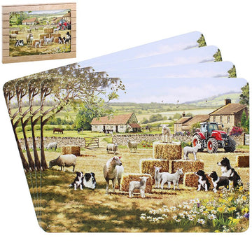 Set 4 Cork Back Collie & Sheep Placemats
