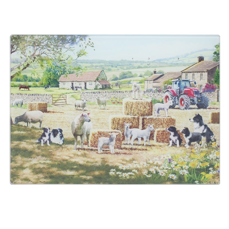 Collie & Sheep Farm Life Toughened Glass Cutting Board