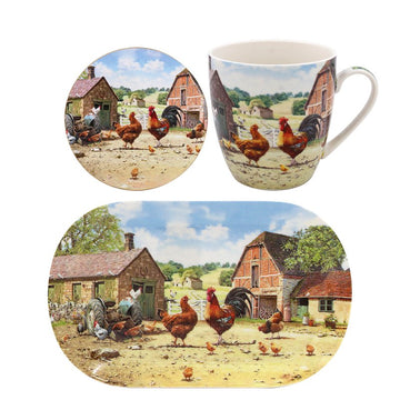 Cockerel & Hen Mug Coaster Tray Tea Set