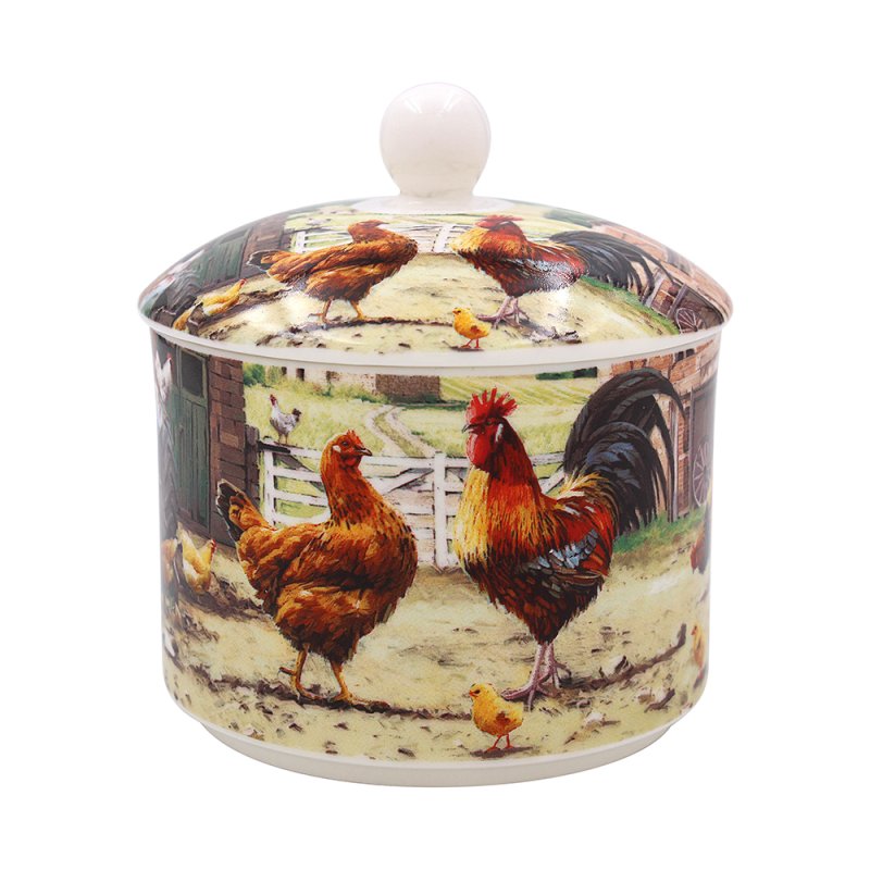 Fine China Cockerel & Hen Sugar Bowl