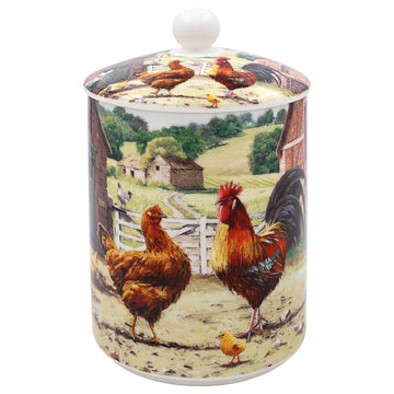 Fine China Cockerel & Hen Canister