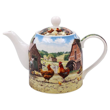 Fine China Cockerel & Hen Tea Pot