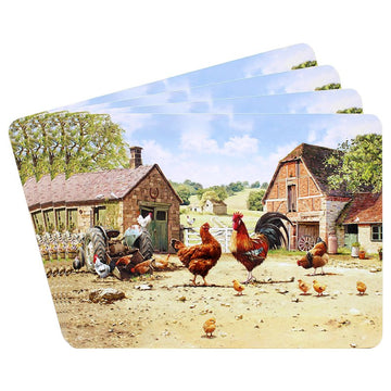 Set 4 Cork Back Cockerel & Hen Placemats