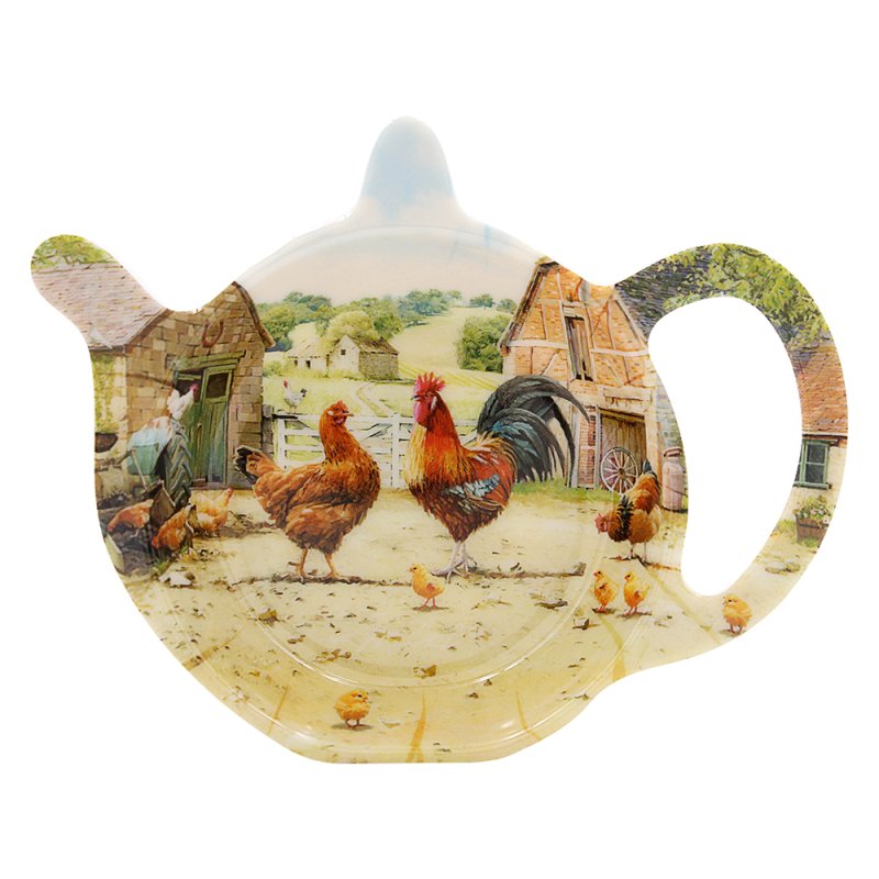 Melamine Cockerel & Hen Teabag Tidy