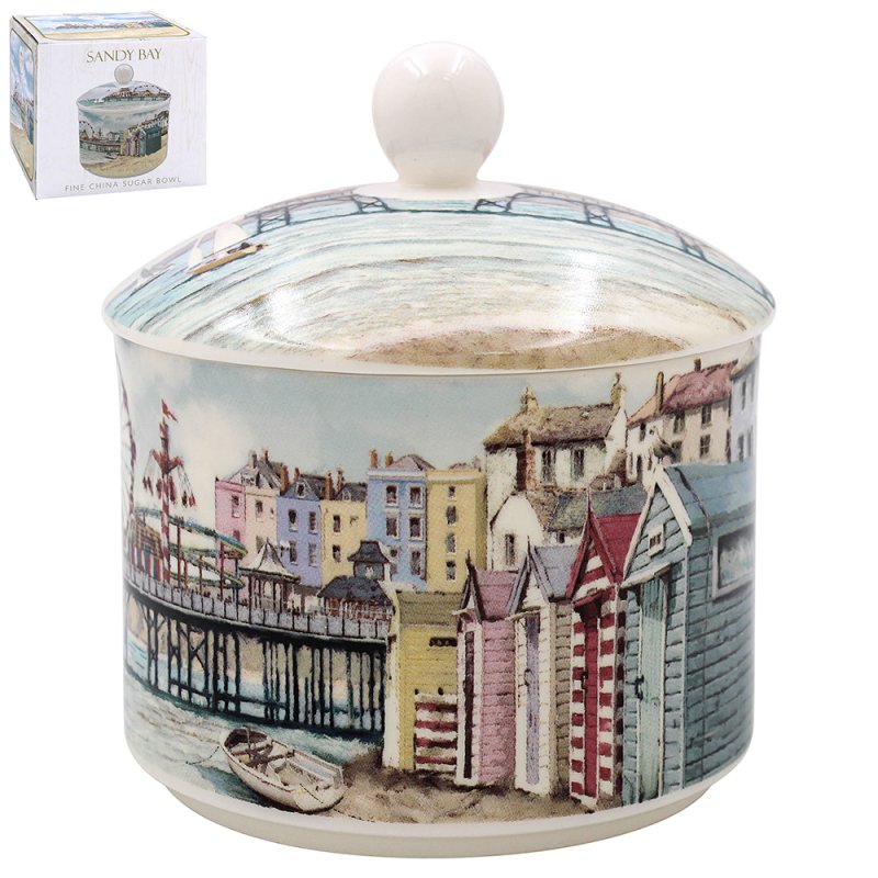 Sandy Bay Beach Ceramic Sugar Bowl With Lid