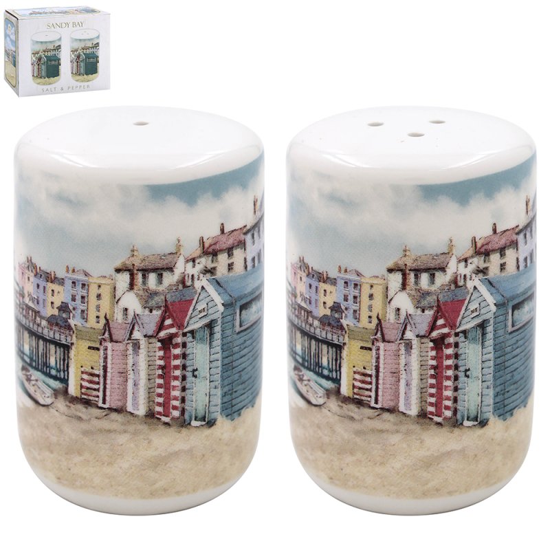 2Pc Ceramic Sandy Bay Beach Salt & Pepper Shakers