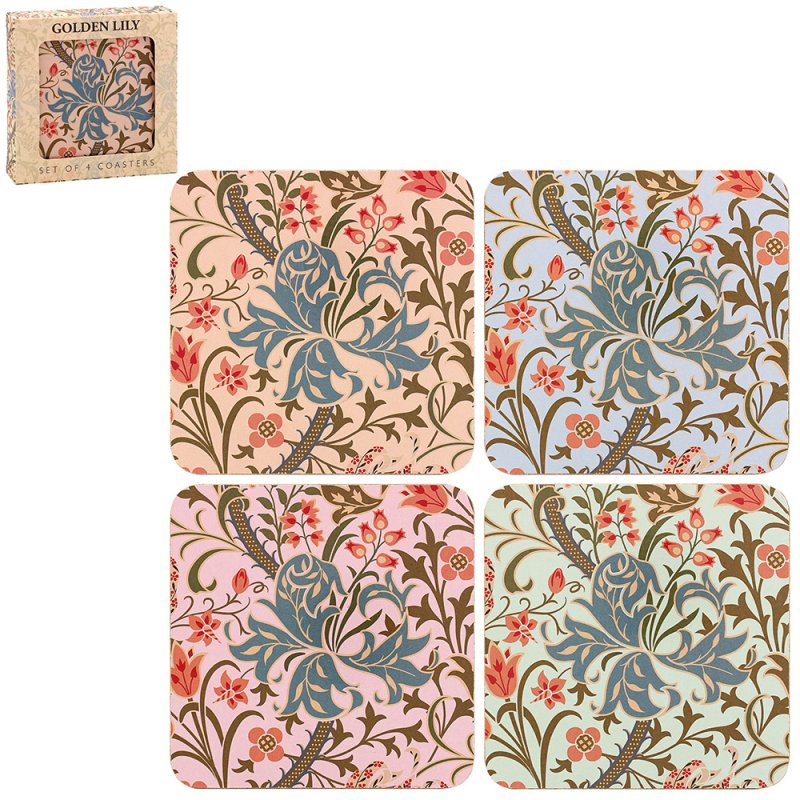 W Morris 4pc Golden Lily Cork Coasters