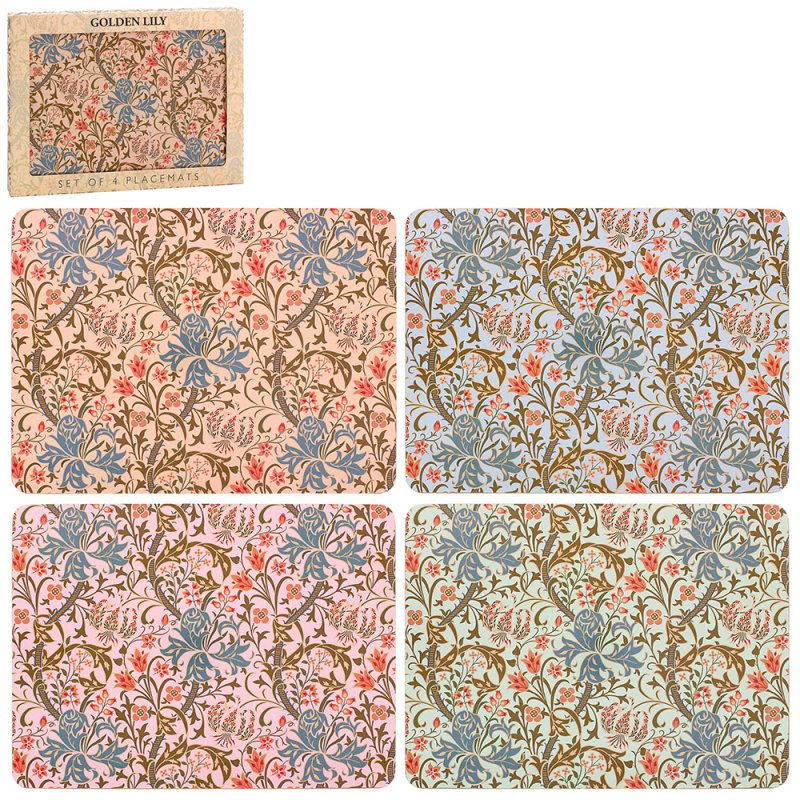 William Morris 4pc Golden Lily Cork Back Placemats