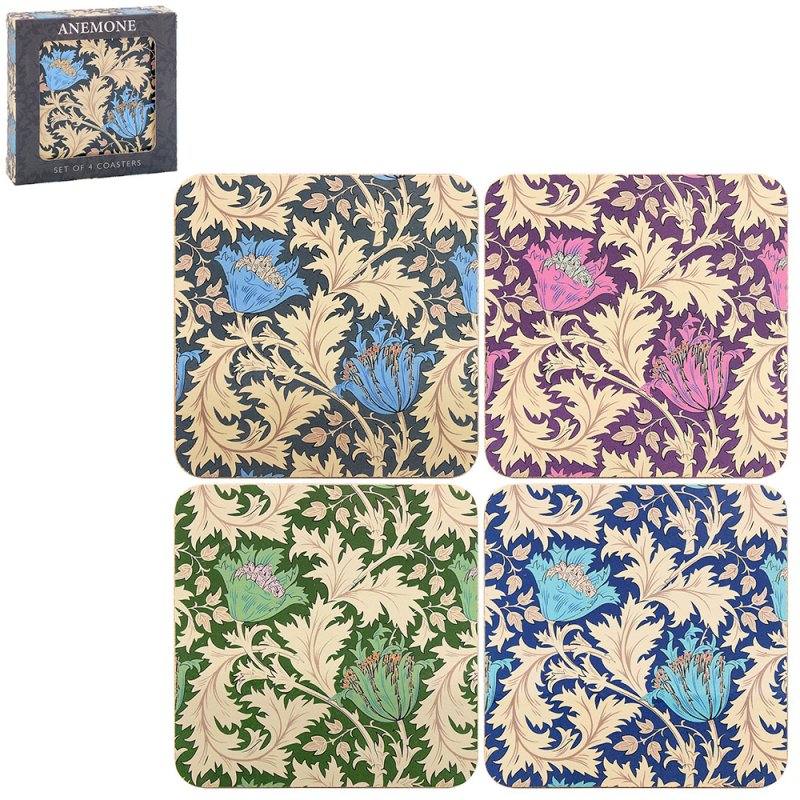 W Morris 4pc Anemone Floral Cork Coasters