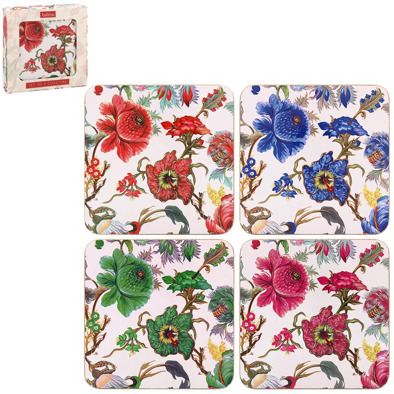 W Morris 4pc Anthina Floral Cork Coasters