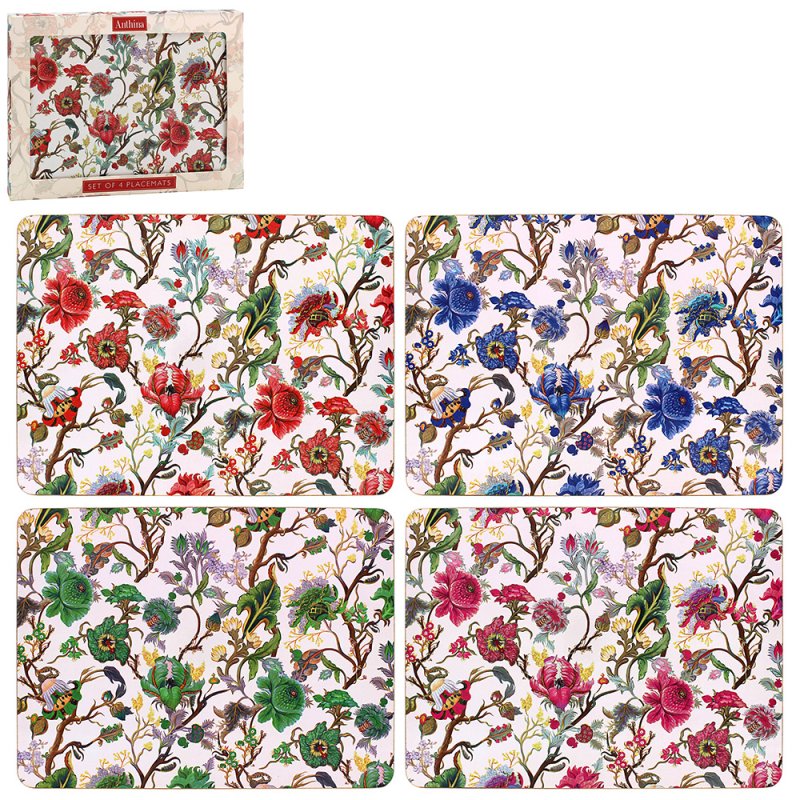 4Pcs William Morris Anthina Cork Back Placemats Set