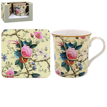 2 Sets of William Morris Cream Floral Kilburn Ceramic Mug & Coaster