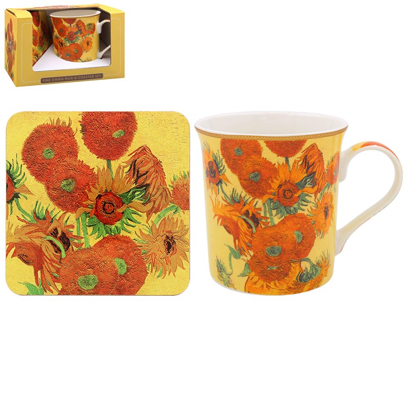 Van Gogh Orange Sunflower Vintage Art Ceramic Mug & Coaster Set