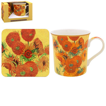 Van Gogh Orange Sunflower Vintage Art Ceramic Mug & Coaster Set