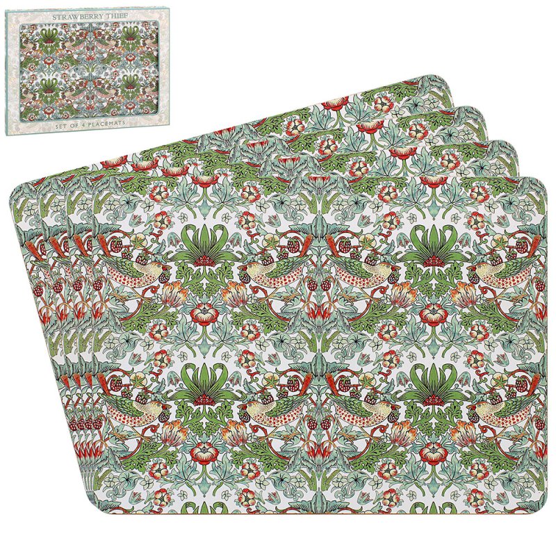4Pcs William Morris Strawberry Thief Cork Placemats Set