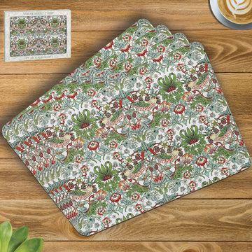 4pcs Floral W.Morris Strawberry Thief Cork Placemats