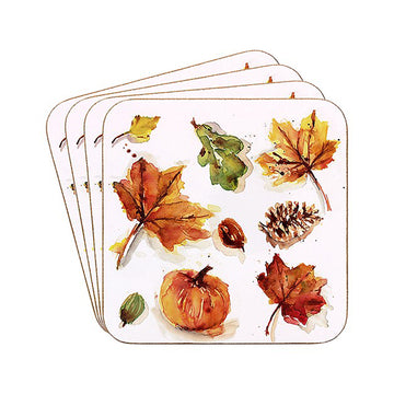 Set of 4 Autumn Fall Nature Theme Cork Back Coasters