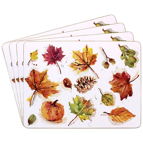 Set of 4 Autumn Fall Nature Theme Cork Back Placemats