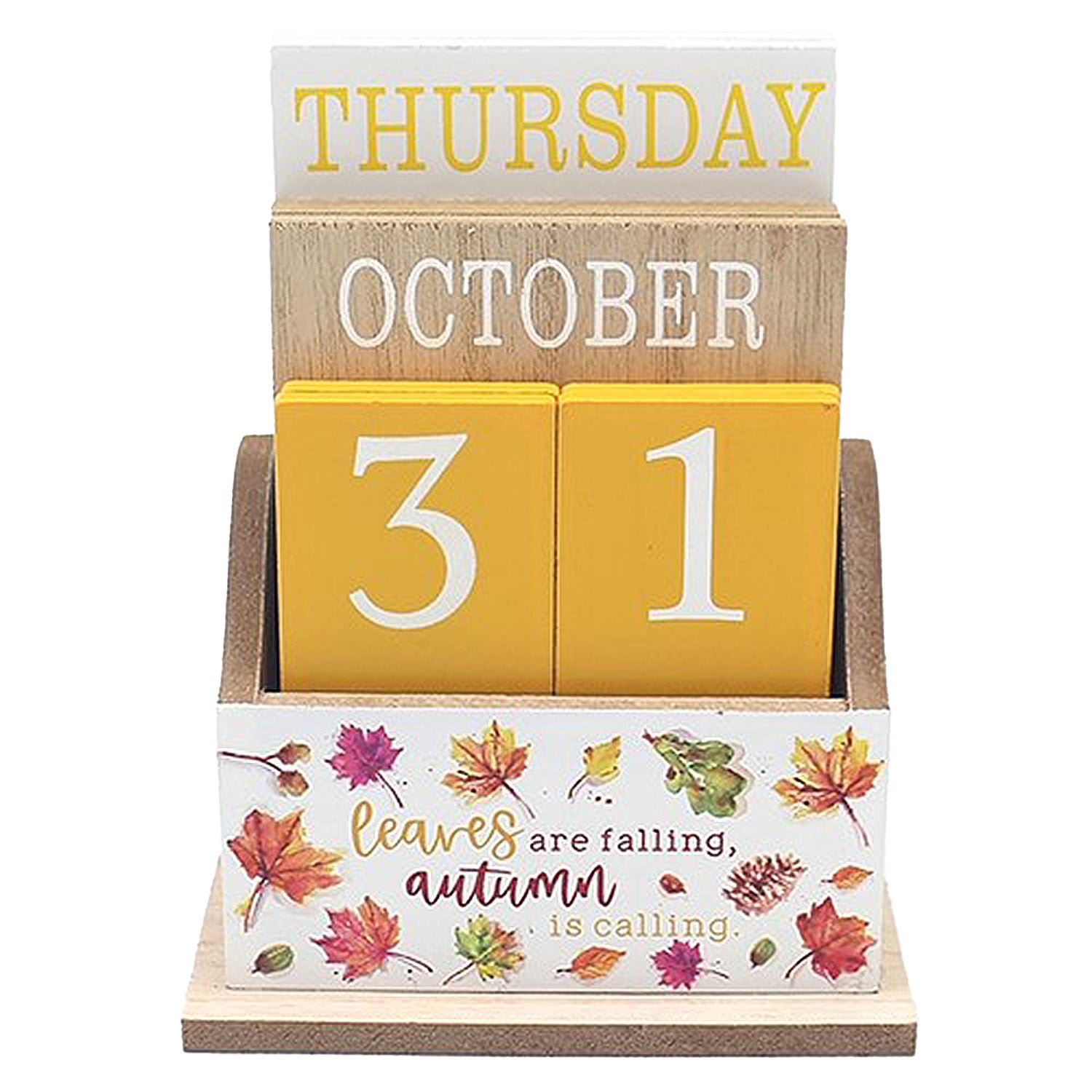 Autumn Fall Nature Theme Wooden Block Perpetual Calendar