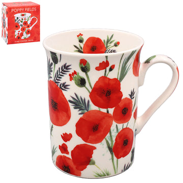 Fine China Mug Coffee Cup Poppy Red Finola Stack