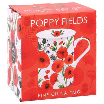 Fine China Mug Coffee Cup Poppy Red Finola Stack