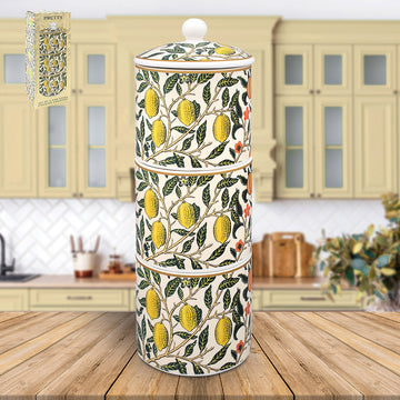 Ceramic Stacking Storage Jars Set of 3 Fruits Leaves