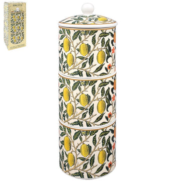 Ceramic Stacking Storage Jars Set of 3 Fruits Leaves