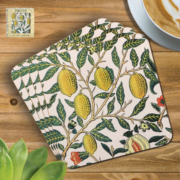 Coasters Set of 4 Cork Back Fruits W. Morris