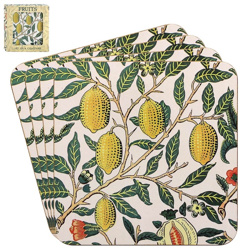 4Pcs William Morris Fruits Cork Back Coasters Set