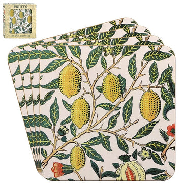Coasters Set of 4 Cork Back Fruits W. Morris