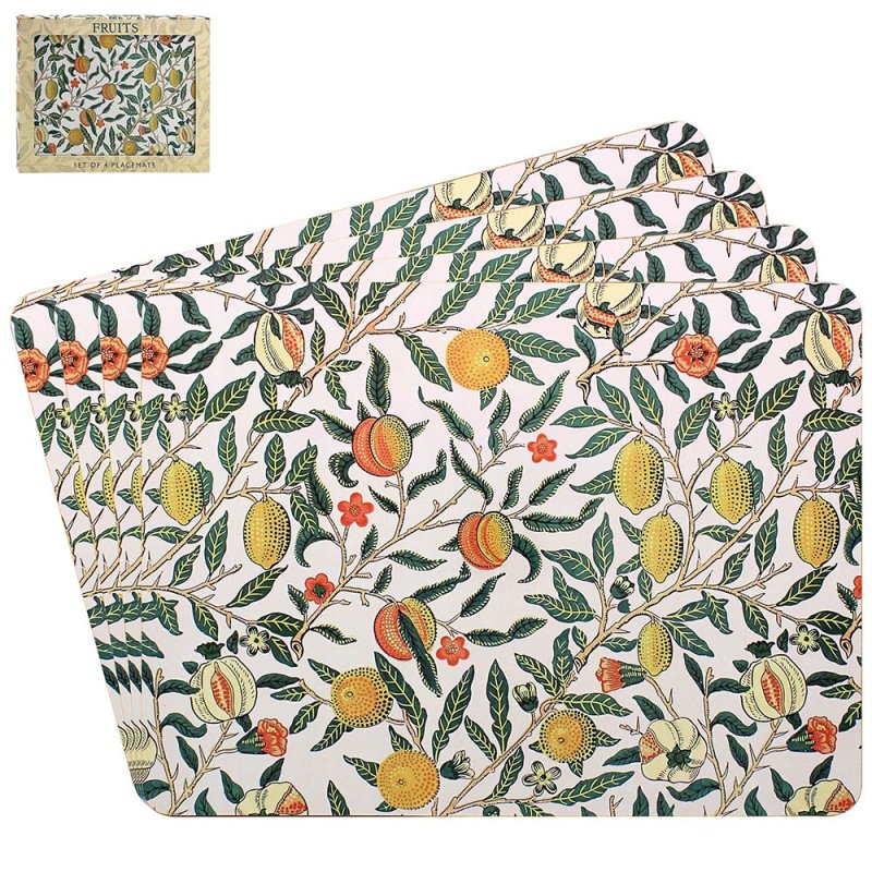 4Pcs William Morris Fruits Cork Back Placemats Set