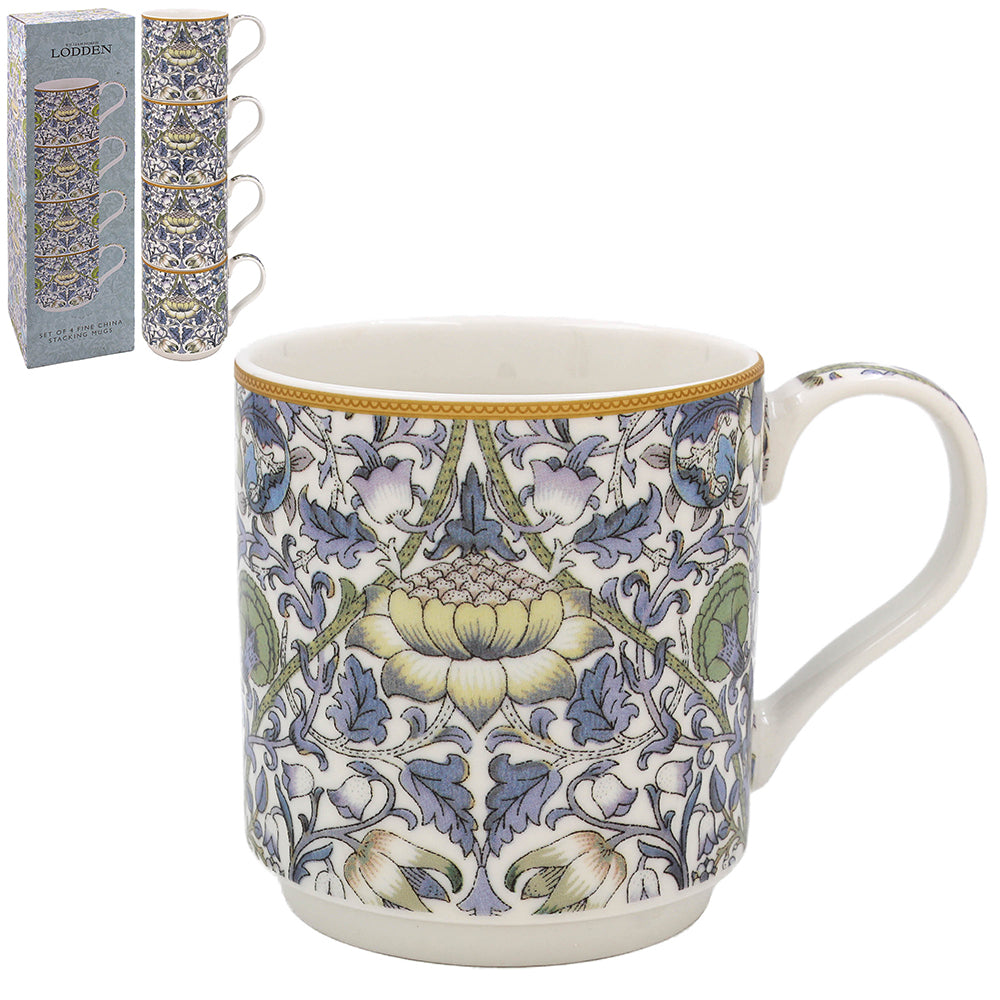4Pcs William Morris Lodden Fine China Stacking Mugs