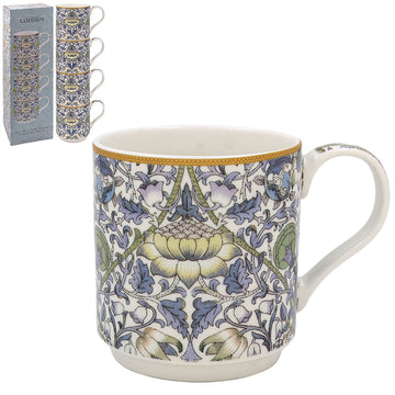 4Pcs William Morris Lodden Fine China Stacking Mugs