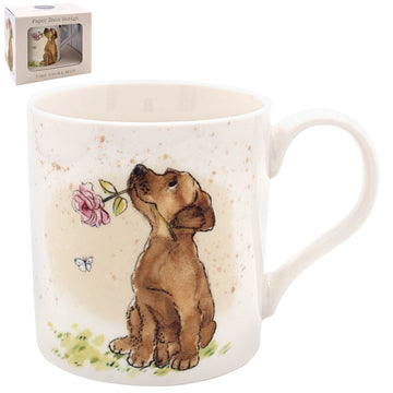 Dog With Rose Fine China Ceramic Mug