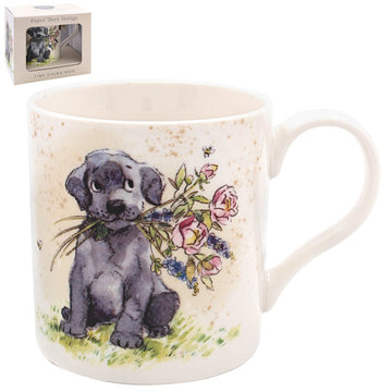 Dog w/ Flowers Fine China Ceramic Mug
