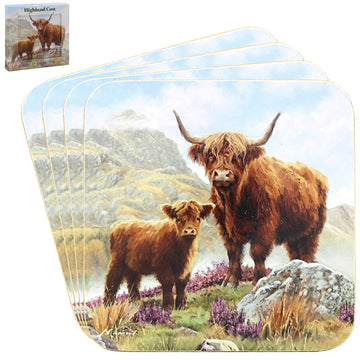 Set of 4 Cork Back Highland Cow Coasters